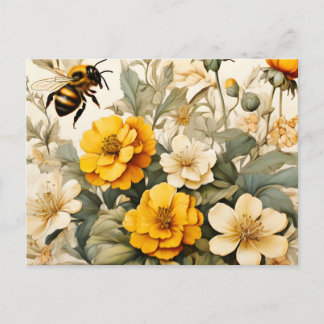 Postal Abejas de miel de época en productos botánicos