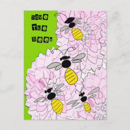 Postal Abejas de miel sobre Dahlias rosadas