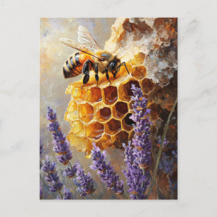 Postal Abejas en peine de miel con flores de lavanda