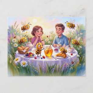 Postal Abejas orgullosas rodeando miel de desayuno en ilu