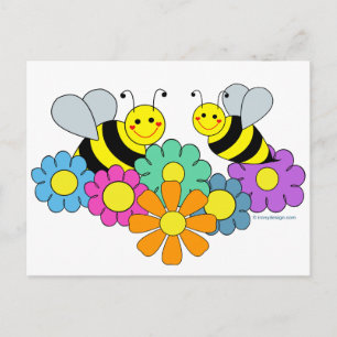 Postal Abejas y flores