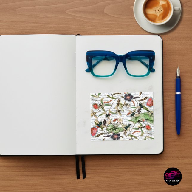 Postal Abejas y flores francesas antiguas modernas (A little piece of vintage charm, ready to be mailed.)