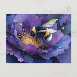 Postal Abejorro en Decoupage de Flor Morada