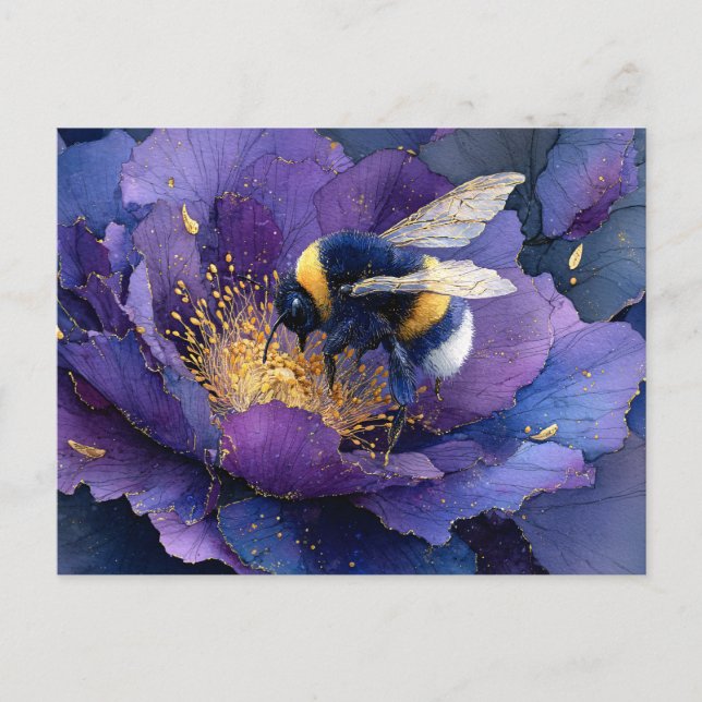 Postal Abejorro en Decoupage de Flor Morada (Anverso)