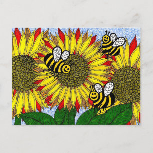Postal Abejorros y girasoles