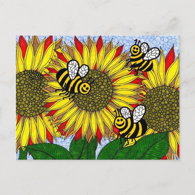 Postal Abejorros y girasoles (Anverso)