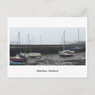 Postal Aberdour, Escocia - Barcos con marea baja en niebl
