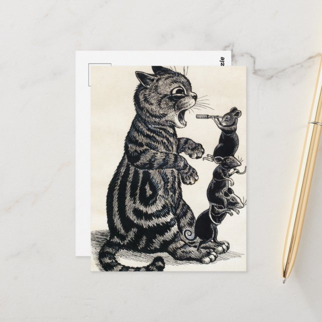 Postal Abierta de forma amplia por Louis Wain (Anverso/Reverso In Situ)