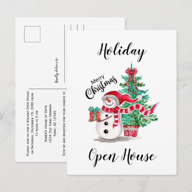 Postal Abierto de Snowman y Árbol de Navidad (Anverso / Reverso)