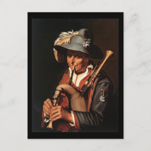 Postal Abraham Bloemaert El Bagpiper