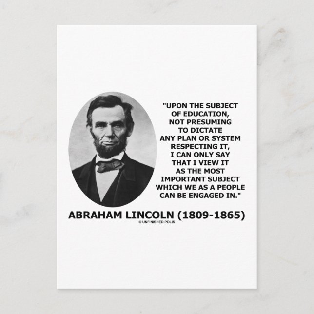 Postal Abraham Lincoln Sobre El Tema De La Educación (Anverso)