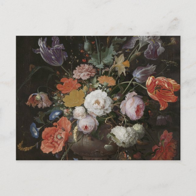 Postal Abraham Mignon - Todavía La Vida Con Flores Y Un T (Anverso)