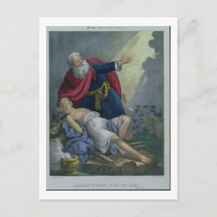 Postal Abraham ofreciendo a su hijo Isaac, de una biblia