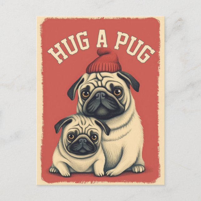 Postal ¡Abraza un Pug! (Anverso)