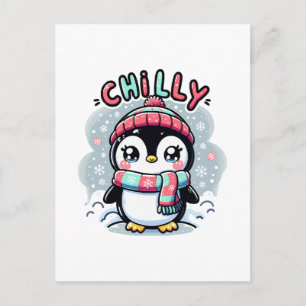 Postal Abrazo de bufanda nevada de pingüino helado