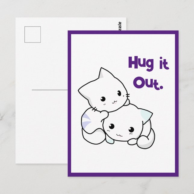 Postal Abrazo De Gatitos Personalizados, Amistad Con Gato (Anverso / Reverso)