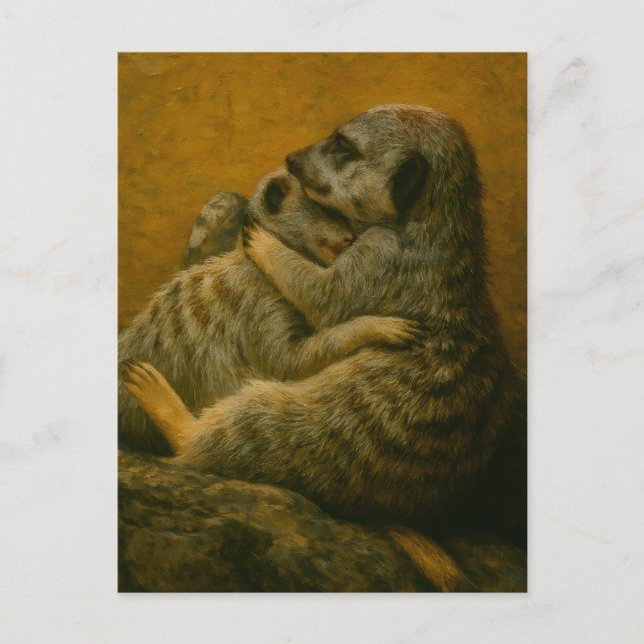 Postal Abrazo de Meerkat - Cortesía de arte de vida silve (Anverso)