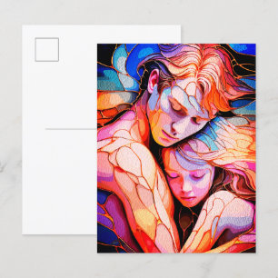 Postal Abrazo del Guardián Etéreo – Vidrio de Colores de 