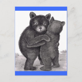 Postal Abrazo del oso. Dos osos abrazándose en la natural