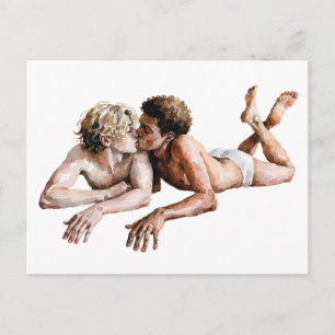 Postal Abrazo Tierno - Ilustración Romántica en Acuarela