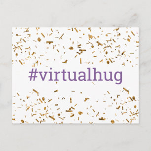 Postal Abrazo Virtual Morado Hashtag Confeti Dorado Falso
