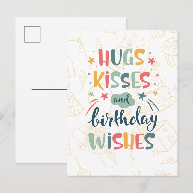 Postal Abrazos, Besos y Feliz Cumpleaños (Anverso / Reverso)