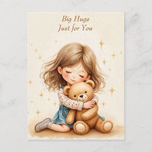Postal Abrazos Grandes - Niña Adorable Abrazando Oso de P