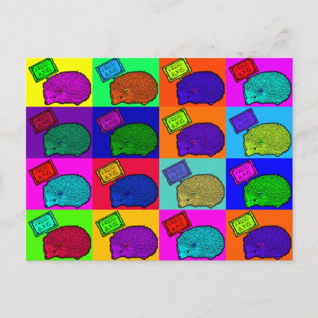Postal Abrazos gratis Hedgehog Colorous Pop Art Popart (Anverso)