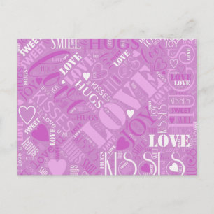 Postal Abrazos y besos Word Cloud Gold ID286