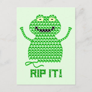 Postal ¡Ábrela! Rana de crochet vectorial (fondo verde)