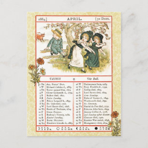 Postal Abril 1884 Almanac. Tauro, el toro