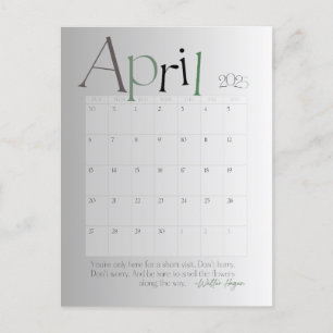 Postal Abril Calendario Gris Moderno Mensual 2025