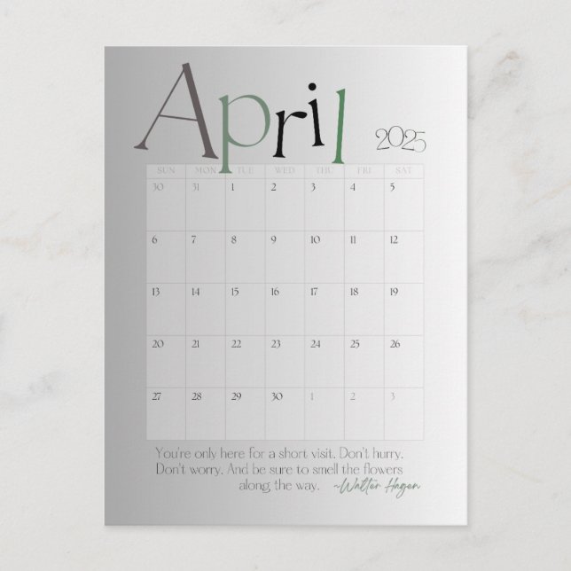 Postal Abril Calendario Gris Moderno Mensual 2025 (Anverso)