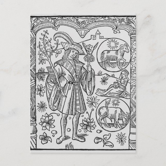 Postal Abril, flores, Aries (Anverso)