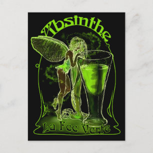 Postal Absinthe La Fee Verte Hada Con Vidrio