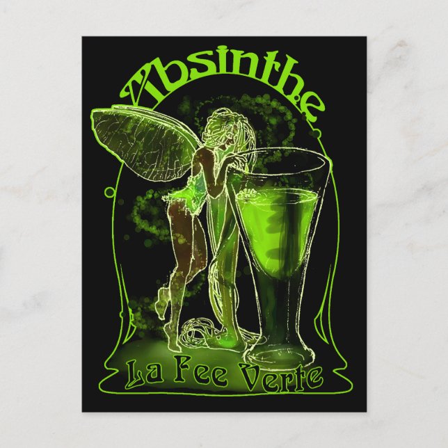 Postal Absinthe La Fee Verte Hada Con Vidrio (Anverso)