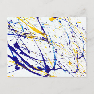 Postal Abstracción de pintura azul y amarilla