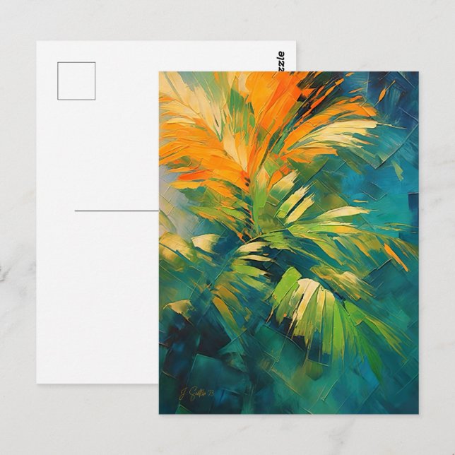 Postal Abstracción explosión de palmeras – Energía tropic (Anverso / Reverso)