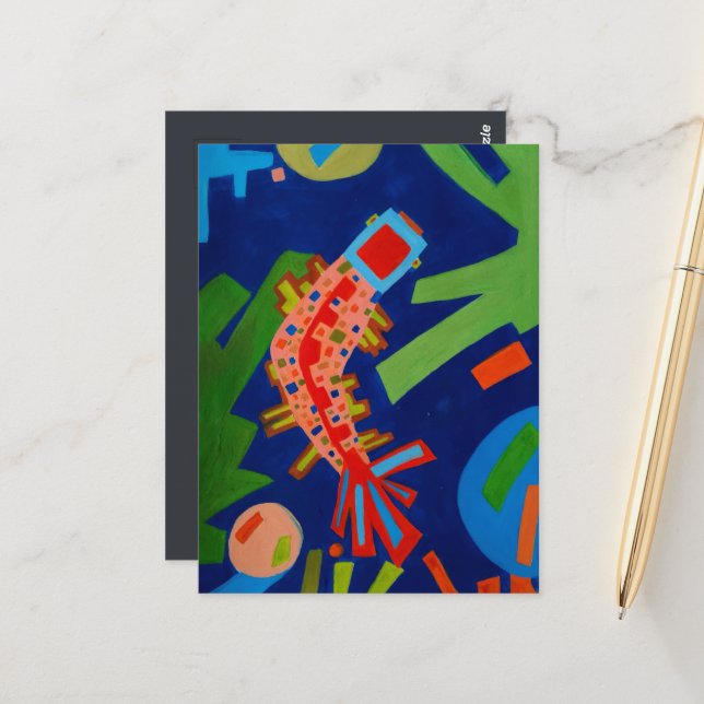 Postal abstracción, pescado, carpa, cubismo, (Anverso/Reverso In Situ)