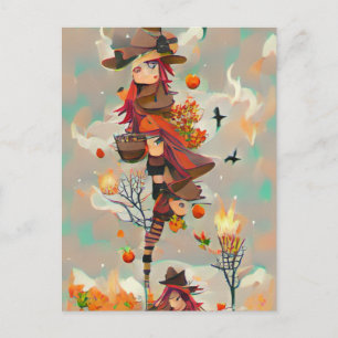 Postal Abstract Autumt Witch Postcard