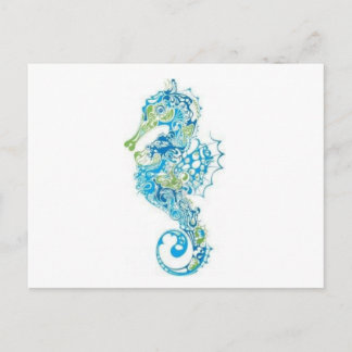 Postal Abstract Blue Seahorse