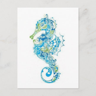 Postal Abstract Blue Seahorse