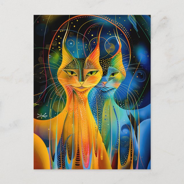 Postal Abstract Cat Portrait Amidst Galactic Wonders (Anverso)