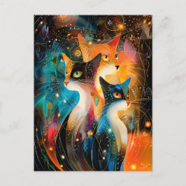 Postal Abstract Cat Portrait Amidst Galactic Wonders