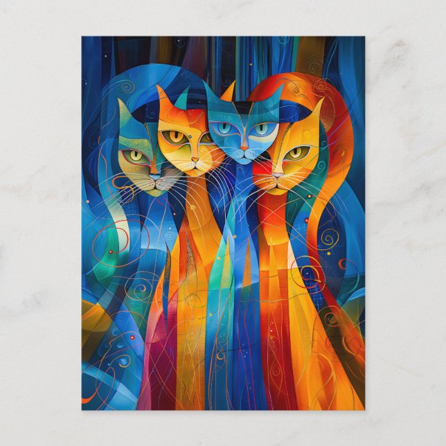 Postal Abstract Cat Portrait Amidst Galactic Wonders (Anverso)