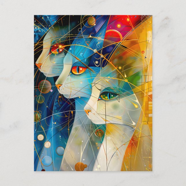 Postal Abstract cat portrait set against a vibrant galaxy (Anverso)