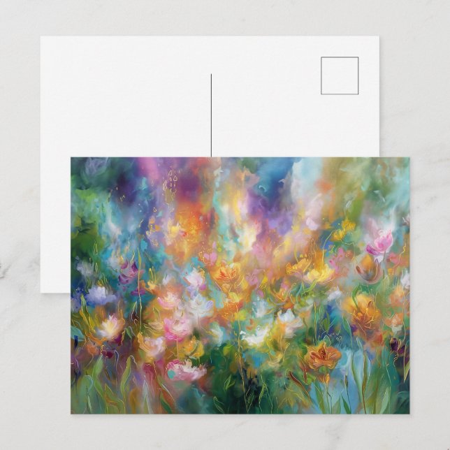 Postal Abstract cosmic floral explosion in pastel colors (Anverso / Reverso)