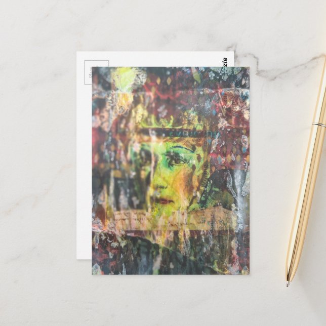 Postal Abstract Green Face Mixed Media Collage (Anverso/Reverso In Situ)