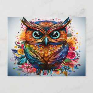 Postal Abstract Owl Bird Art