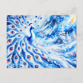 Postal Abstract Peacock in Winter with Snow in Colorful